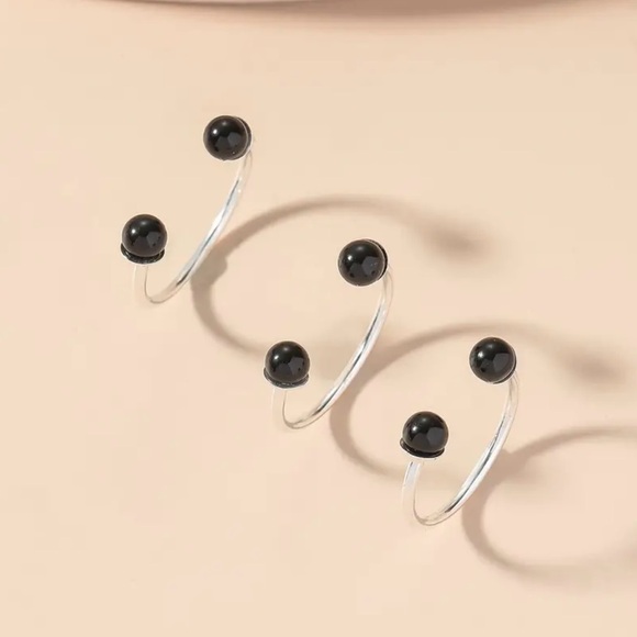 3 pc Set of Black Dots U Shaped Open Adjustable Rings - Copper - Picture 2 of 3